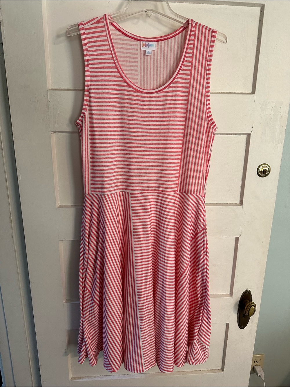 Lularoe Pink and White Striped Sleeveless Fit & Flare Dress